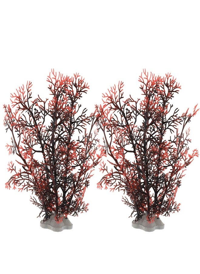 JIH Aquarium Decor Plastic Plant Small,Fish Tank Decoration Ornament Artificial Plants 8 inch (Dark Red 2 Pcs) - Image 1